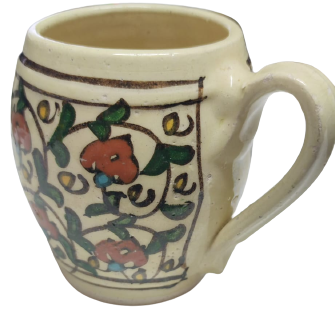 KUTAHYA ÜZERİ EL CİZİM EL BOYAMA OSMANLI DESENLİ  CİCEK RESİMLERİYLE BEZELİ KULPLU KUPA BARDAK