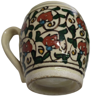 KUTAHYA ÜZERİ EL CİZİM EL BOYAMA OSMANLI DESENLİ  CİCEK RESİMLERİYLE BEZELİ KULPLU KUPA BARDAK