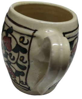 KUTAHYA ÜZERİ EL CİZİM EL BOYAMA OSMANLI DESENLİ  CİCEK RESİMLERİYLE BEZELİ KULPLU KUPA BARDAK