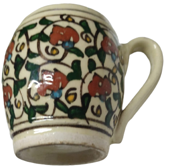 KUTAHYA ÜZERİ EL CİZİM EL BOYAMA OSMANLI DESENLİ  CİCEK RESİMLERİYLE BEZELİ KULPLU KUPA BARDAK