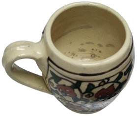 KUTAHYA ÜZERİ EL CİZİM EL BOYAMA OSMANLI DESENLİ  CİCEK RESİMLERİYLE BEZELİ KULPLU KUPA BARDAK