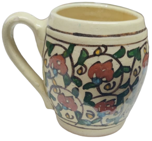 KUTAHYA ÜZERİ EL CİZİM EL BOYAMA OSMANLI DESENLİ  CİCEK RESİMLERİYLE BEZELİ KULPLU KUPA BARDAK