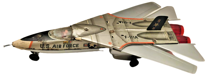 JAPAN -T.N TİN LİTHO GRUMMAN F111A US AIR FORCE ASKERİ SAVAŞ JETİ  TENEKE KANATLAR ACILIR PLASTİK PİLLİ UCAK TOYS JET UCAK
