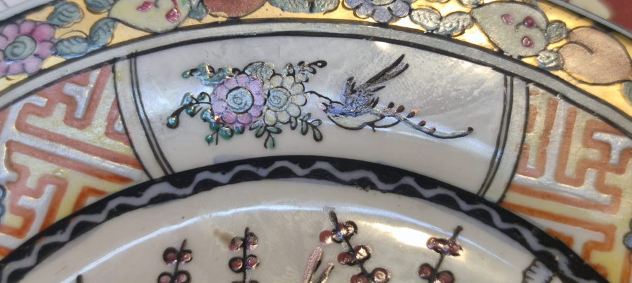 EL CİZİM EL BOYAMA KUŞLAR CİCEKLER CANLI RENKLER VE DESENLİ PORSELEN DUVAR TABAK HAND MADE CHINA TYPE