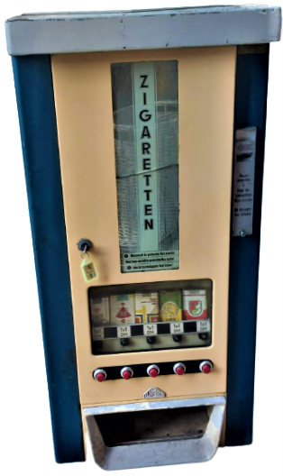 1920 LUMET ZİGARETTEN  AUOTOMAT METAL GÖVDE  BEŞ CEŞİT SİGARA SATIŞI SUNAN 2 MARK İLE CALISAN OTOMATİK  SIGARA SATIŞ MAKİNESİ