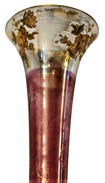 1800 OSMANLI BEYKOZ EL  USTA İŞCİLİKLİ YAPIM  UFLEME CAM COK NADİR KARANFİLLİK ÜZERİ ALTI  ALTIN AGIZ KISMI ÜC ADET CİCEK BEZEME EL CEKME KIZIL KIRMIZI  SORUNSUZ