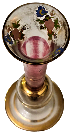 1800 OSMANLI BEYKOZ EL  USTA İŞCİLİKLİ YAPIM  UFLEME CAM COK NADİR KARANFİLLİK ÜZERİ ALTI  ALTIN AGIZ KISMI ÜC ADET CİCEK BEZEME EL CEKME KIZIL KIRMIZI  SORUNSUZ