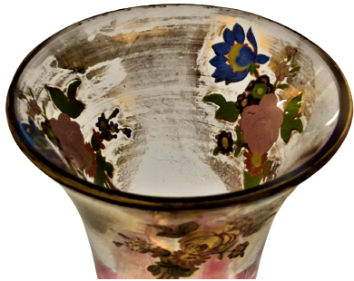 1800 OSMANLI BEYKOZ EL  USTA İŞCİLİKLİ YAPIM  UFLEME CAM COK NADİR KARANFİLLİK ÜZERİ ALTI  ALTIN AGIZ KISMI ÜC ADET CİCEK BEZEME EL CEKME KIZIL KIRMIZI  SORUNSUZ