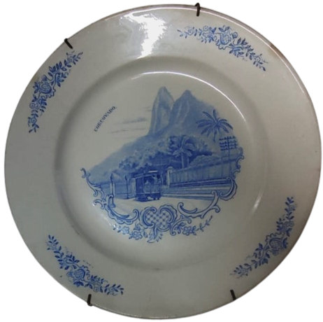 1800 CORCOVADO PORSELEN DUVAR TABAGİ BEYAZ MAVİ ZEMİNDE VAGONDA GİDENLER 