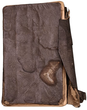 OSMANLI BASKI DAMGALI MÜHÜRLU KENARLARINDA KULLANAN KADININ EL YAZMA  NOT BİLGİLİ MİRAS HUKUKU KİTABIORJİNAL DERİ EL YAPIM KABINDA