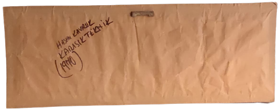 1970 HASAN KAVRUK  RESSAM SANATCI İMZALI KARTON ÜZERİNE GUAJ BOYA SERBEST CALIŞMA ORJİNAL YANSITMAYAN CAMLI CERCEVESİNDE