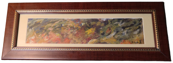 1970 HASAN KAVRUK  RESSAM SANATCI İMZALI KARTON ÜZERİNE GUAJ BOYA SERBEST CALIŞMA ORJİNAL YANSITMAYAN CAMLI CERCEVESİNDE