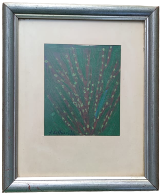 1979 İBRAHİM CİFTCİOĞLU RESSAM SANATCI İMZALI KARTON ÜZERİNE GUAJ CALIŞMA  ORJİNAL CERCEVESİNDE