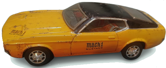 TAIYO JAPAN FORD MACH 1 MUSTANG TOYS TENEKE OYUNCAK ARABA PORTAKAL RENKDE İCERSİNDE POLİS CAKAR  İŞARET LAMBASI PİLLİ YARIŞ OTO