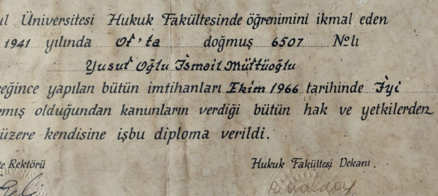 İSTANBUL HUKUK FAKULTESİ  LİSANS DİPLOMASI AVUKAT YUSUF OGLU İSMAİL MÜFTÜOĞLU NA AİT CERCEVESİNDE