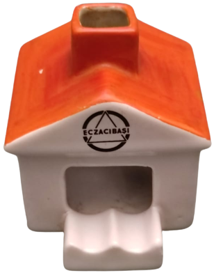 1962 İKİNCİ İMAR KÖNGRESİ ECZACI FABRİKASI BAŞI SERAMİK  EV ŞEKLİNDE BACALI KÜLLÜK ECZACIBAŞI DAMGALI SERAMİK KÜLTABLASI