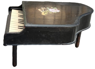 OYUNCAK PİYANO 15 BEYAZ TUŞLU SİYAH ÜZERİNDE RENKLİ CİCEK RESMEDİLMİŞ AHŞAP 3 AYAKLI KUYRUKLU PİYANO