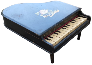 OYUNCAK PİYANO 15 BEYAZ TUŞLU SİYAH ÜZERİNDE RENKLİ CİCEK RESMEDİLMİŞ AHŞAP 3 AYAKLI KUYRUKLU PİYANO