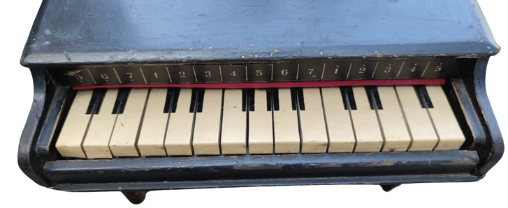 OYUNCAK PİYANO 15 BEYAZ TUŞLU SİYAH ÜZERİNDE RENKLİ CİCEK RESMEDİLMİŞ AHŞAP 3 AYAKLI KUYRUKLU PİYANO