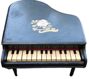 OYUNCAK PİYANO 15 BEYAZ TUŞLU SİYAH ÜZERİNDE RENKLİ CİCEK RESMEDİLMİŞ AHŞAP 3 AYAKLI KUYRUKLU PİYANO