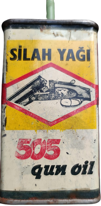 1950 SİLAH YAGI 505 GUN OİL TENEKE KUTUSUNDAÜZERİNDE TÜM KULLANIM  BİLGİLERİ VE ACIKLAMALARI YAZMAKTADIR