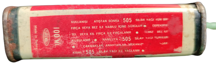 1950 SİLAH YAGI 505 GUN OİL TENEKE KUTUSUNDAÜZERİNDE TÜM KULLANIM  BİLGİLERİ VE ACIKLAMALARI YAZMAKTADIR