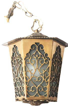 1960 TAMAMI BRONZ SALLAMALI BUZLU CAMLI FENER FORMUNDA TASARLANMIŞ  ALTIGEN FORMDA SALLAMALI TAVAN LAMBASI 