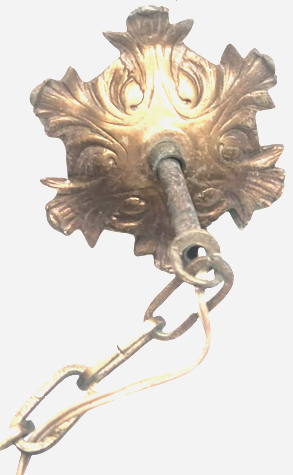 1960 TAMAMI BRONZ SALLAMALI BUZLU CAMLI FENER FORMUNDA TASARLANMIŞ  ALTIGEN FORMDA SALLAMALI TAVAN LAMBASI 