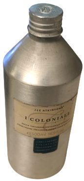 J&E ATKINSONS İ COLONİALİ DOCCIA KAPAKLI ALİMÜNYUM ŞİŞESİNDE 500 ML ESANS PARFUM KOLONYA KABI İCERSİNDE AZ MİKTARDA BULUNMAKTADIR