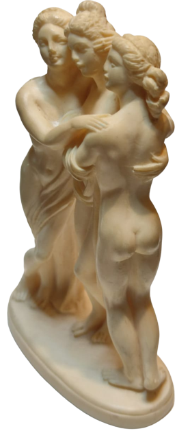 1950 GINO RUGGERI GREEK  STATUES 3 GRACES  ÜC GÜZEL TANRICA RECİNE HEYKEL KREM RENKDE ALT KAİDESİ G.R DAMGALI ORJİNAL ÜRÜN