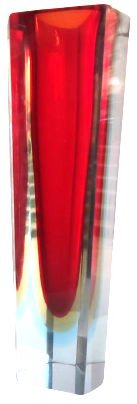 1970 İTALYAN MURANO KIRMIZI BEYAZ TONLARDA GİOMETRİK PİRAMİT KESİM VAZO