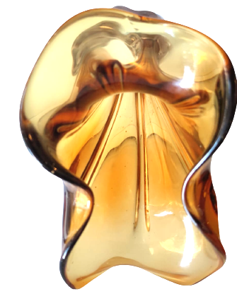 1970 İTALYAN MURANO BAL RENK TONLARDA AGIZ TARAFI MARUL FORMDA VAZO 