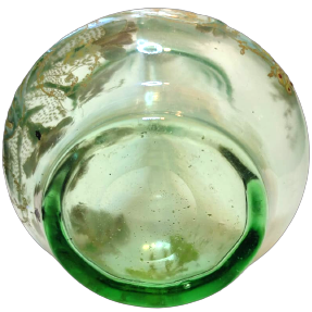 OSMANLI SU YEŞİLİ ÜZERİ EL İŞLEME RENKLİ CİCEKLERLE BEZELİ AGIZ KISMI MANTAR VE CAM TIPALI KARAF ŞİŞE