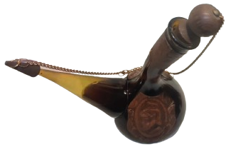 1970 VİNTAGE  PORRON ÜZERİ DERİ İŞLEMELİ AHŞAP KAPAKLAR İSPANYOL ŞARAP ŞİŞESİ SURAHİ  İSPANYA