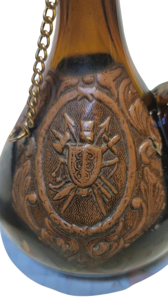 1970 VİNTAGE  PORRON ÜZERİ DERİ İŞLEMELİ AHŞAP KAPAKLAR İSPANYOL ŞARAP ŞİŞESİ SURAHİ  İSPANYA