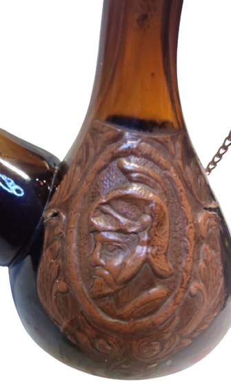 1970 VİNTAGE  PORRON ÜZERİ DERİ İŞLEMELİ AHŞAP KAPAKLAR İSPANYOL ŞARAP ŞİŞESİ SURAHİ  İSPANYA