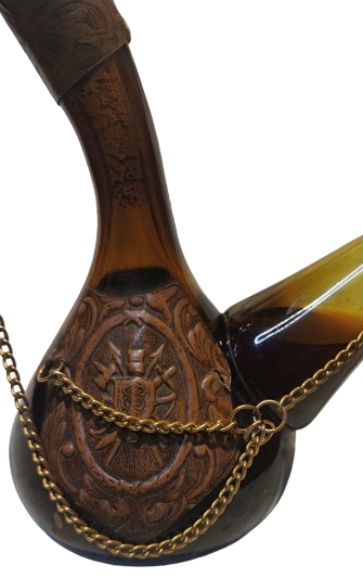 1970 VİNTAGE  PORRON ÜZERİ DERİ İŞLEMELİ AHŞAP KAPAKLAR İSPANYOL ŞARAP ŞİŞESİ SURAHİ  İSPANYA