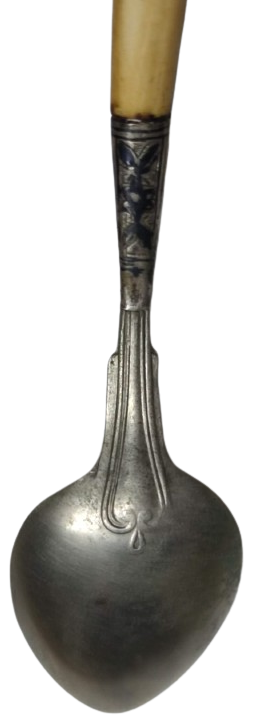 OSMANLI BAGLANTI YERİ GÜMÜŞ  SAVATLI SAP KISMI FİLDİŞİ YEMEK KAŞIKGI