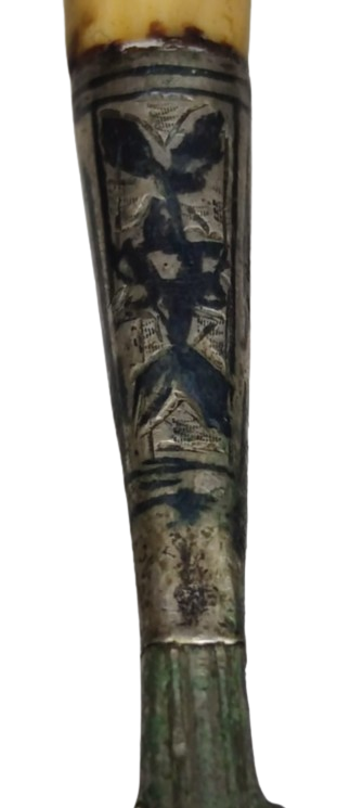 OSMANLI BAGLANTI YERİ GÜMÜŞ  SAVATLI SAP KISMI FİLDİŞİ YEMEK KAŞIKGI