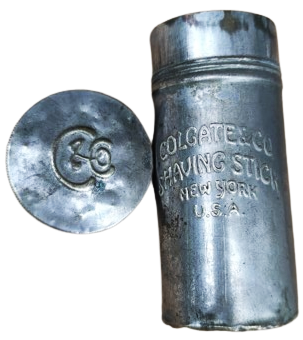 1920 COLGATE&CO SHAVİNG STICK NEW YORK U.S.A TRAŞ CUBUGU  TRAŞ KÖPÜK SABUNU METAL ÜZERİ İNSİYALLİ KAPAKLI KUTUSU