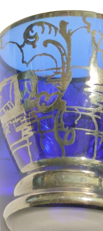 1900 ZEMZEM TAKIMI OSMANLI PAZARI İÇİN ÖZEL YAPILMIŞ ÜZERLERİ GÜMÜŞ EL CEKME KOBALT MAVİSİ CAMİİ TAVSİRLİ TAM TAKIM