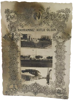 OSMANLICA YAZILI İNÖNÜ BAYRAM TEBRİK KARTI İNÖNUNUN ŞAHSİ KENDİ RESİMLİ ORJİNAL KART ARKASI YAZILI 