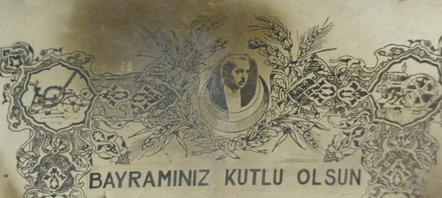 OSMANLICA YAZILI İNÖNÜ BAYRAM TEBRİK KARTI İNÖNUNUN ŞAHSİ KENDİ RESİMLİ ORJİNAL KART ARKASI YAZILI 
