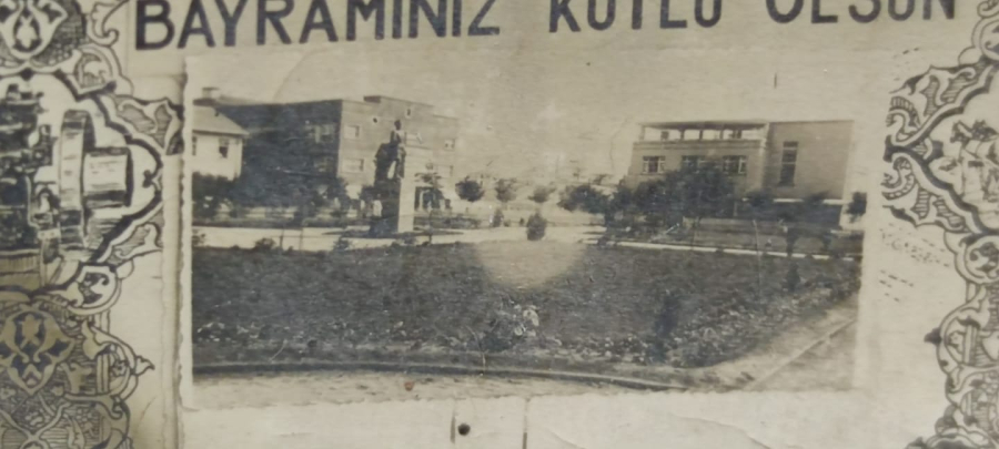 OSMANLICA YAZILI İNÖNÜ BAYRAM TEBRİK KARTI İNÖNUNUN ŞAHSİ KENDİ RESİMLİ ORJİNAL KART ARKASI YAZILI 