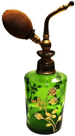 FRANSIZ İPEK POMPALI ÜZERİ EL ALTIN CEKME CİCİKLER YEŞİL BİLLÜR CAM  DOLDURULABİLİNİR PARFUM ŞİŞESİ 