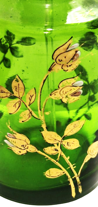 FRANSIZ İPEK POMPALI ÜZERİ EL ALTIN CEKME CİCİKLER YEŞİL BİLLÜR CAM  DOLDURULABİLİNİR PARFUM ŞİŞESİ 