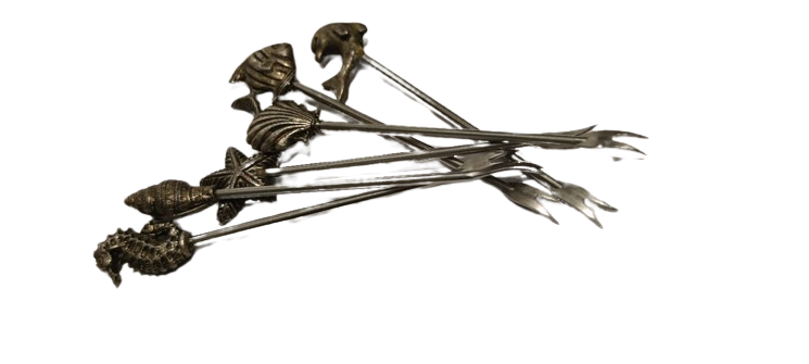 KOKTEYL CATALI MEZE SECİCİ  ALTI FARKLI DENİZ ÜRÜNLERİ FİGÜRLU  GÜMÜŞ KAPLAMA UFAK CATAL