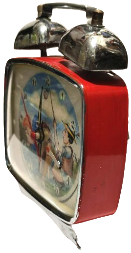 KURMALI KADRAN KISMI BALIKCI AVCI TASVİRLİ  EROTİK HAREKETLİ MEKANİK CİFT CANLI METAL KIRMIZI RENKDE METAL KASA ALRMLI SAAT 