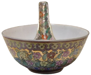 CİN CORBA TAKIMI PORSELEN ÜZERİ CİCEKLİ KASE KAŞIK TOPLAM İKİ PARCA DAMGALI 