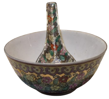 CİN CORBA TAKIMI PORSELEN ÜZERİ CİCEKLİ KASE KAŞIK TOPLAM İKİ PARCA DAMGALI 